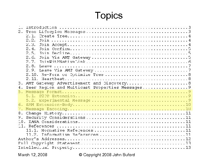 Topics March 12, 2008 © Copyright 2008 John Buford 