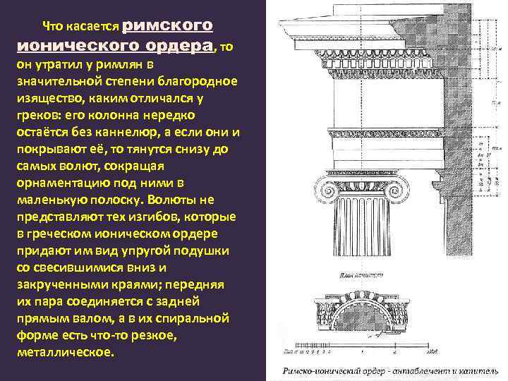 Что касается римского ионического ордера, то он утратил у римлян в значительной степени благородное