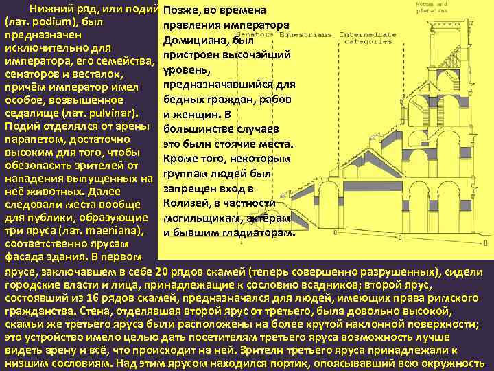 Нижний ряд, или подий Позже, во времена (лат. podium), был правления императора предназначен Домициана,