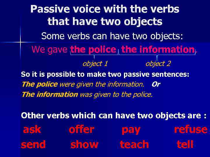 Passive voice with the verbs that have two objects Some verbs can have two