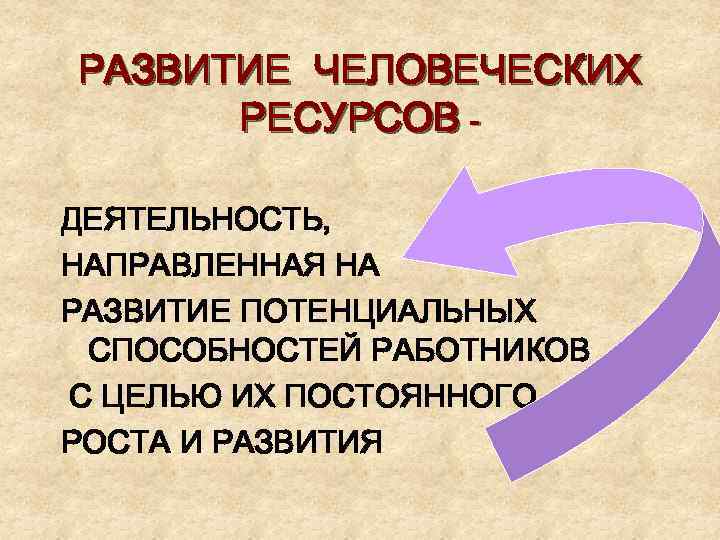 РАЗВИТИЕ ЧЕЛОВЕЧЕСКИХ РЕСУРСОВ ДЕЯТЕЛЬНОСТЬ, НАПРАВЛЕННАЯ НА РАЗВИТИЕ ПОТЕНЦИАЛЬНЫХ СПОСОБНОСТЕЙ РАБОТНИКОВ С ЦЕЛЬЮ ИХ ПОСТОЯННОГО