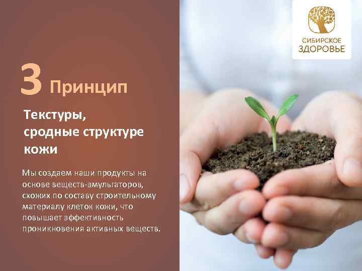 3 Принцип Текстуры, сродные структуре кожи Мы создаем наши продукты на основе веществ-эмульгаторов, схожих