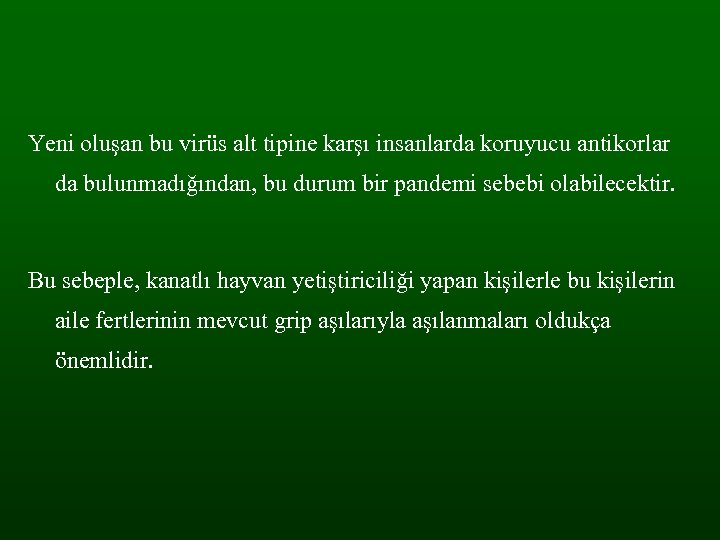 Yeni oluşan bu virüs alt tipine karşı insanlarda koruyucu antikorlar da bulunmadığından, bu durum