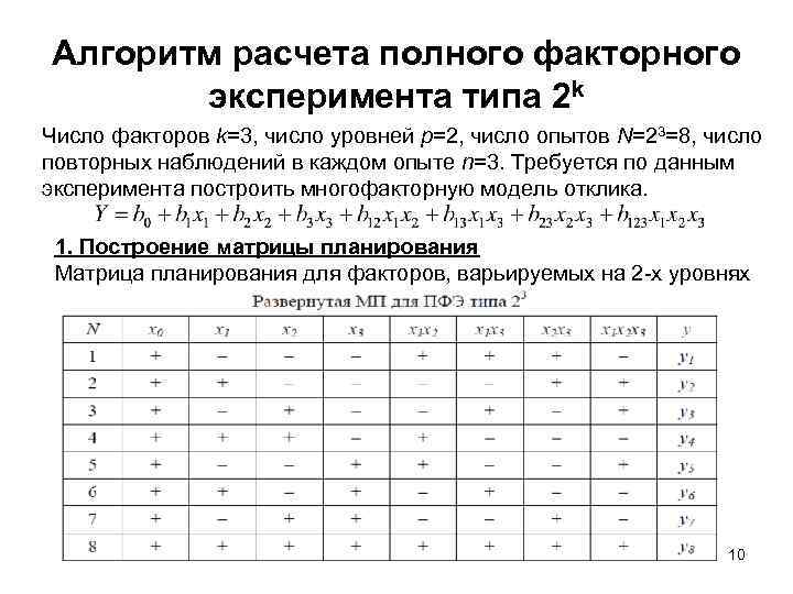 План эксперимента типа n 23 означает число факторов