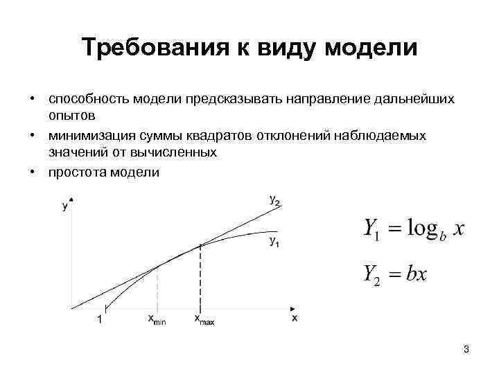 Требования к виду модели • способность модели предсказывать направление дальнейших опытов • минимизация суммы