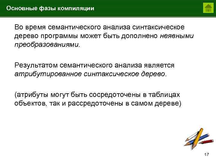 Основные фазы компиляции Во время семантического анализа синтаксическое дерево программы может быть дополнено неявными