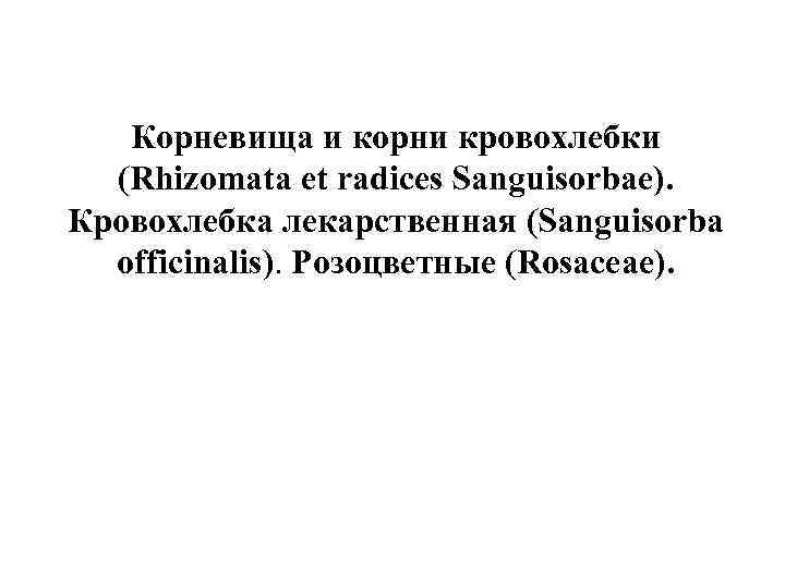 Корневища и корни кровохлебки (Rhizomata et radices Sanguisorbae). Кровохлебка лекарственная (Sanguisorba officinalis). Розоцветные (Rosaceae).
