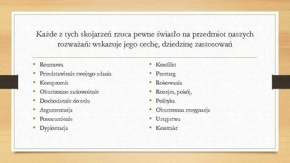 Każde z tych skojarzeń rzuca pewne światło na przedmiot naszych rozważań: wskazuje jego cechę,