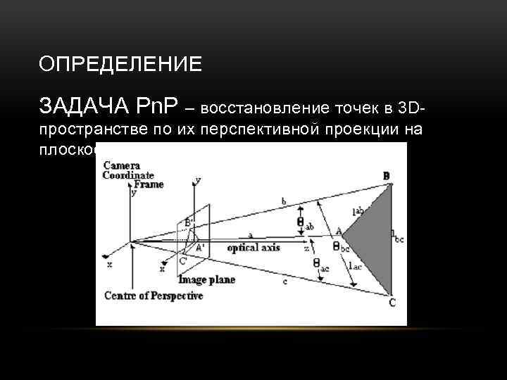 ОПРЕДЕЛЕНИЕ ЗАДАЧА Pn. P – восстановление точек в 3 Dпространстве по их перспективной проекции