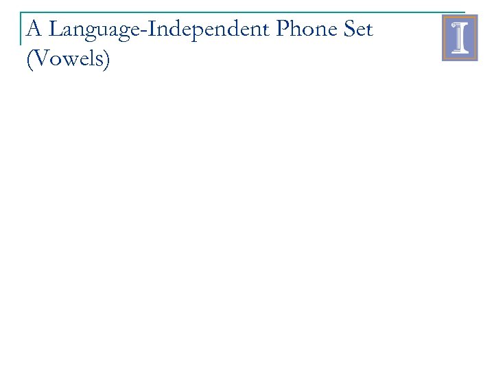 A Language-Independent Phone Set (Vowels) 