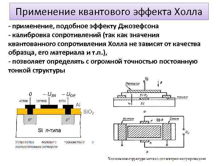 Применение квантового эффекта Холла - применение, подобное эффекту Джозефсона - калибровка сопротивлений (так как