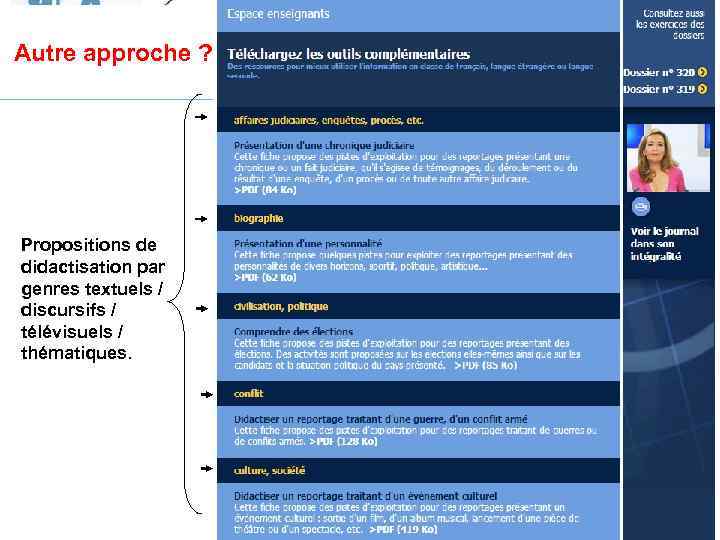  Autre approche ? Propositions de didactisation par genres textuels / discursifs / télévisuels