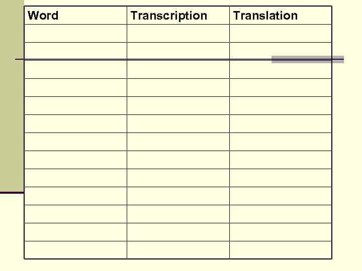 Word Transcription Translation 