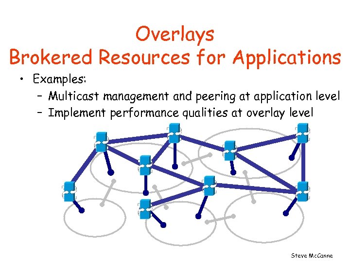 Overlays Brokered Resources for Applications • Examples: – Multicast management and peering at application