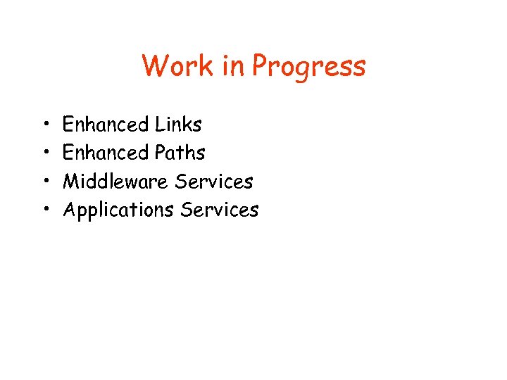 Work in Progress • • Enhanced Links Enhanced Paths Middleware Services Applications Services 