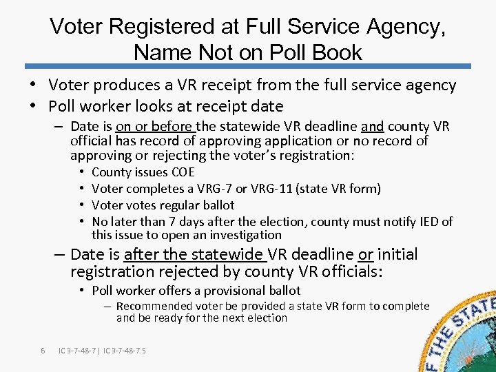 Voter Registered at Full Service Agency, Name Not on Poll Book • Voter produces