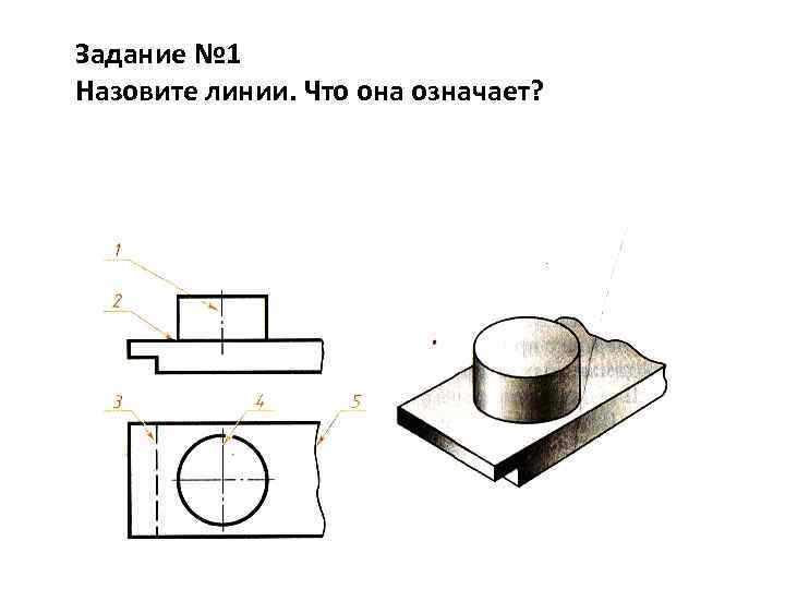 При выполнении чертежа детали используются различные типы линий цифрами 1 и 2 обозначены