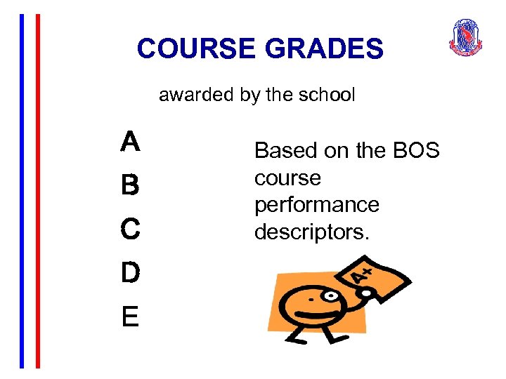 COURSE GRADES awarded by the school A B C D E Based on the