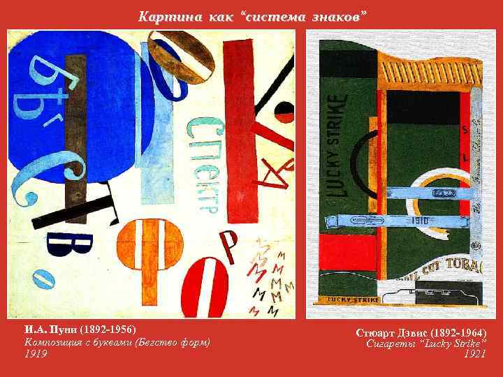 Картина как “система знаков” И. А. Пуни (1892 -1956) Композиция с буквами (Бегство форм)