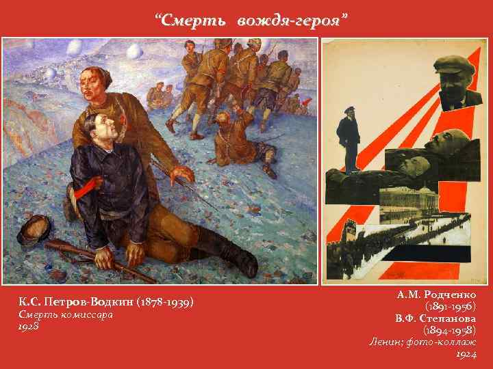 “Смерть вождя-героя” К. С. Петров-Водкин (1878 -1939) Смерть комиссара 1928 А. М. Родченко (1891