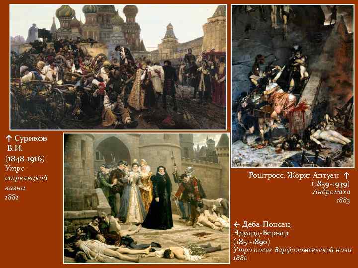 ↑ Суриков В. И. (1848 -1916) Утро стрелецкой казни 1881 Рошгросс, Жорж-Антуан ↑ (1859