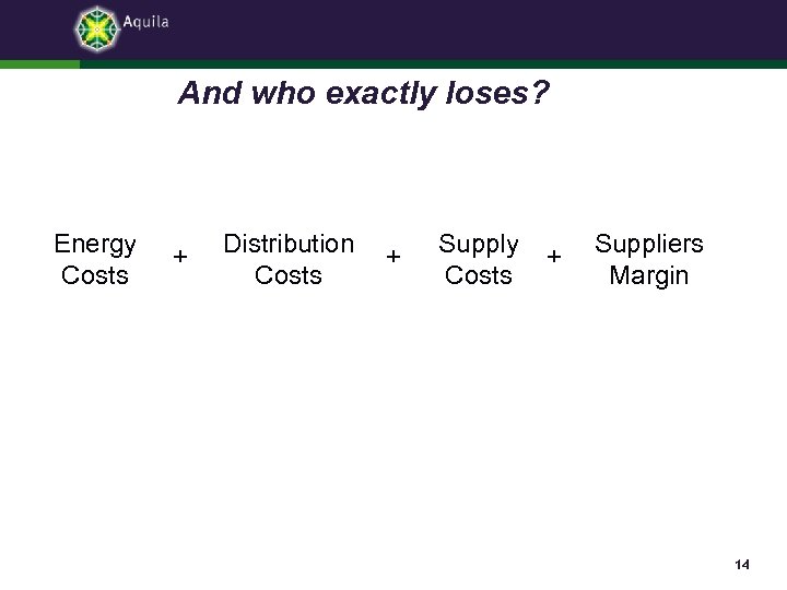 And who exactly loses? Energy Costs + Distribution Costs + Supply Costs + Suppliers