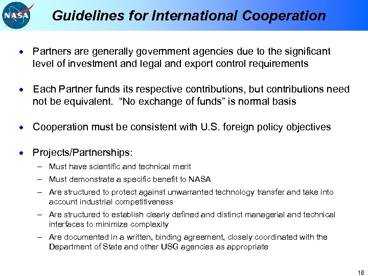 Guidelines for International Cooperation · Partners are generally government agencies due to the significant