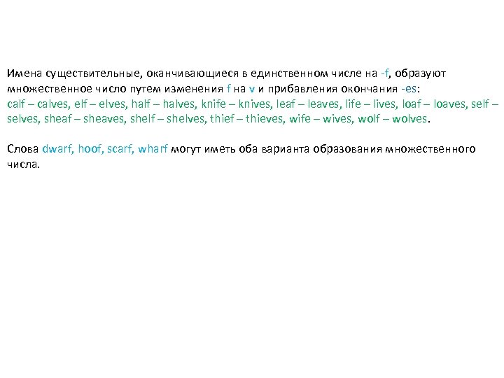 Имена существительные, оканчивающиеся в единственном числе на -f, образуют множественное число путем изменения f