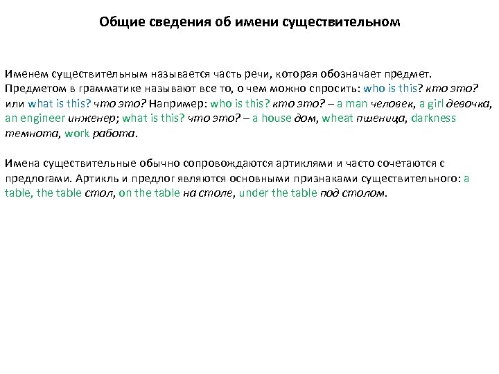 Общие сведения об имени существительном Именем существительным называется часть речи, которая обозначает предмет. Предметом