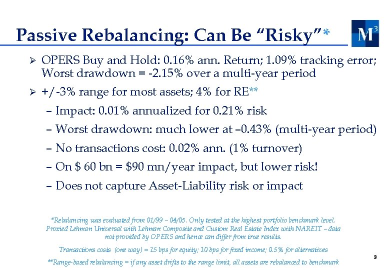 Passive Rebalancing: Can Be “Risky”* Ø OPERS Buy and Hold: 0. 16% ann. Return;