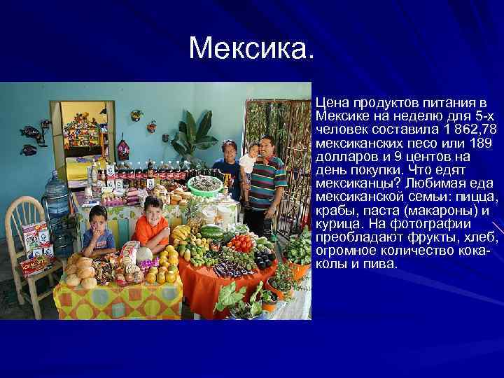 Мексика. Цена продуктов питания в Мексике на неделю для 5 -х человек составила 1