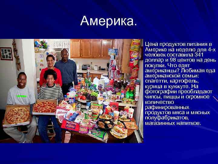 Америка. Цена продуктов питания в Америке на неделю для 4 -х человек составила 341