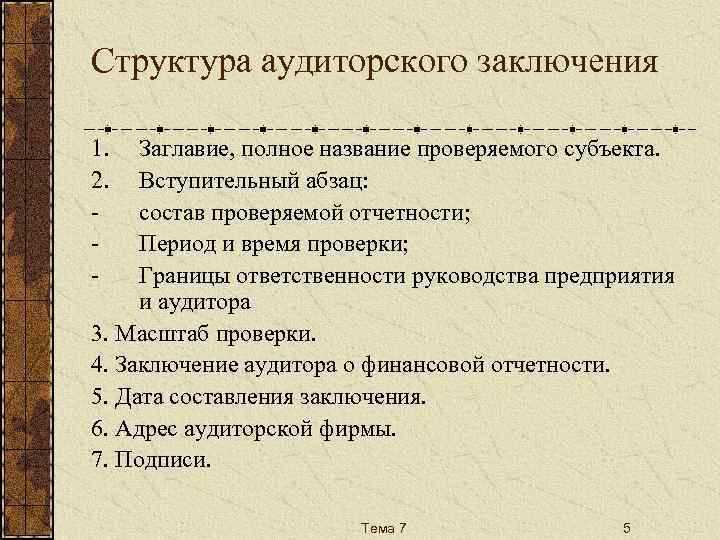 Структура аудиторского заключения