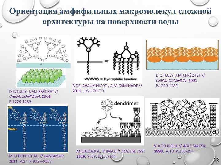 Ориентация амфифильных макромолекул сложной архитектуры на поверхности воды D. C. TULLY, J. M. J.