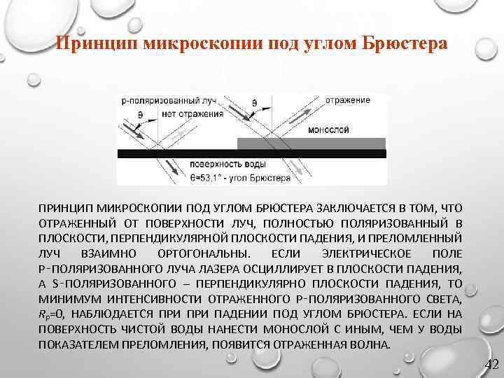 Принцип микроскопии под углом Брюстера ПРИНЦИП МИКРОСКОПИИ ПОД УГЛОМ БРЮСТЕРА ЗАКЛЮЧАЕТСЯ В ТОМ, ЧТО