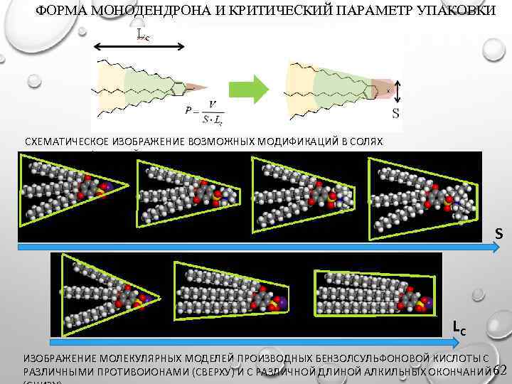 ФОРМА МОНОДЕНДРОНА И КРИТИЧЕСКИЙ ПАРАМЕТР УПАКОВКИ СХЕМАТИЧЕСКОЕ ИЗОБРАЖЕНИЕ ВОЗМОЖНЫХ МОДИФИКАЦИЙ В СОЛЯХ БЕНЗОЛСУЛЬФОНОВОЙ КИСЛОТЫ