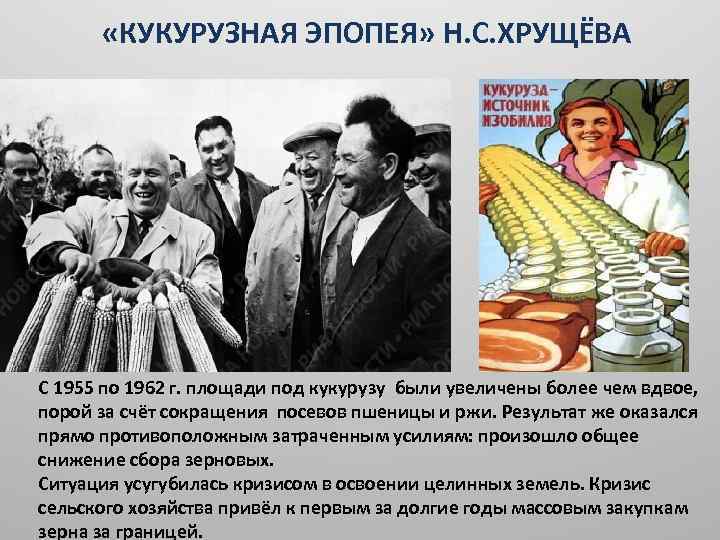  «КУКУРУЗНАЯ ЭПОПЕЯ» Н. С. ХРУЩЁВА С 1955 по 1962 г. площади под кукурузу