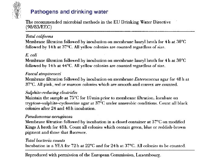 Pathogens and drinking water 