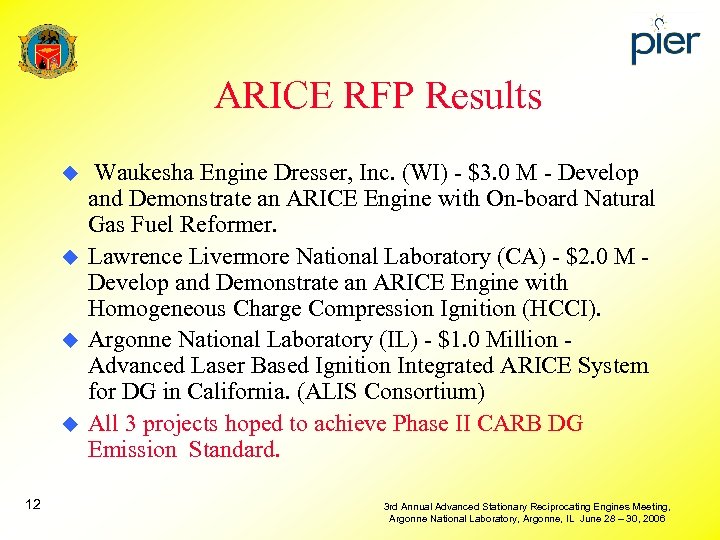 ARICE RFP Results u u 12 Waukesha Engine Dresser, Inc. (WI) - $3. 0