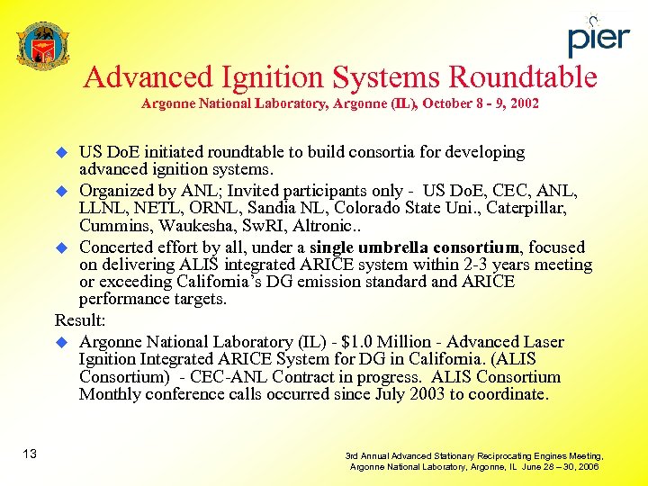 Advanced Ignition Systems Roundtable Argonne National Laboratory, Argonne (IL), October 8 - 9, 2002