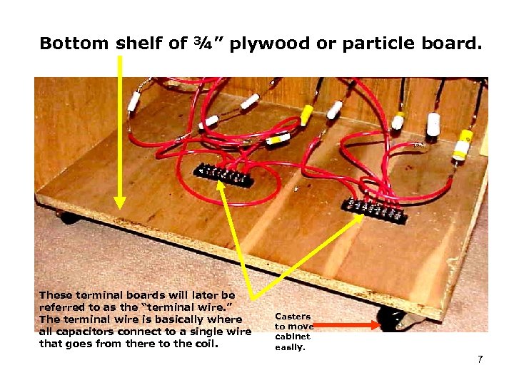 Bottom shelf of ¾” plywood or particle board. These terminal boards will later be