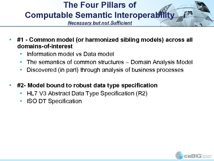 The Four Pillars of Computable Semantic Interoperability Necessary but not Sufficient • #1 -