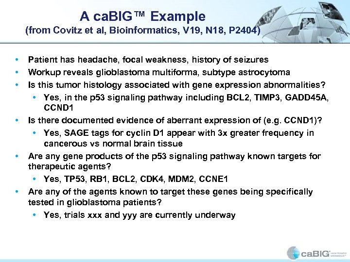 A ca. BIG™ Example (from Covitz et al, Bioinformatics, V 19, N 18, P