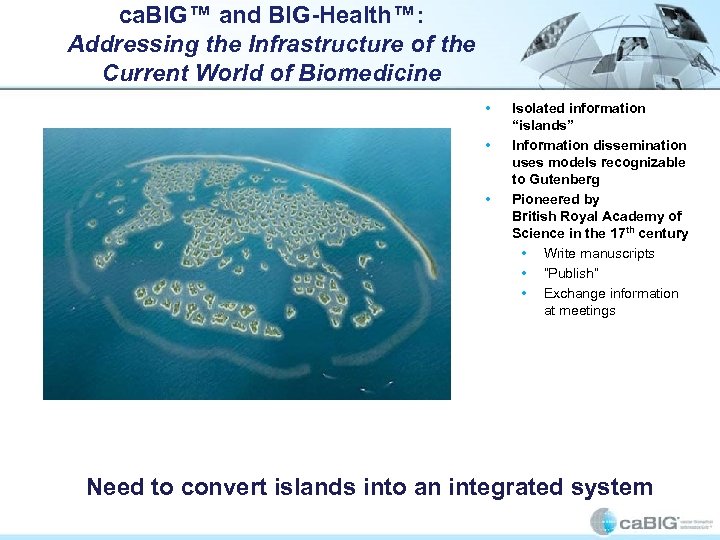 ca. BIG™ and BIG-Health™: Addressing the Infrastructure of the Current World of Biomedicine •