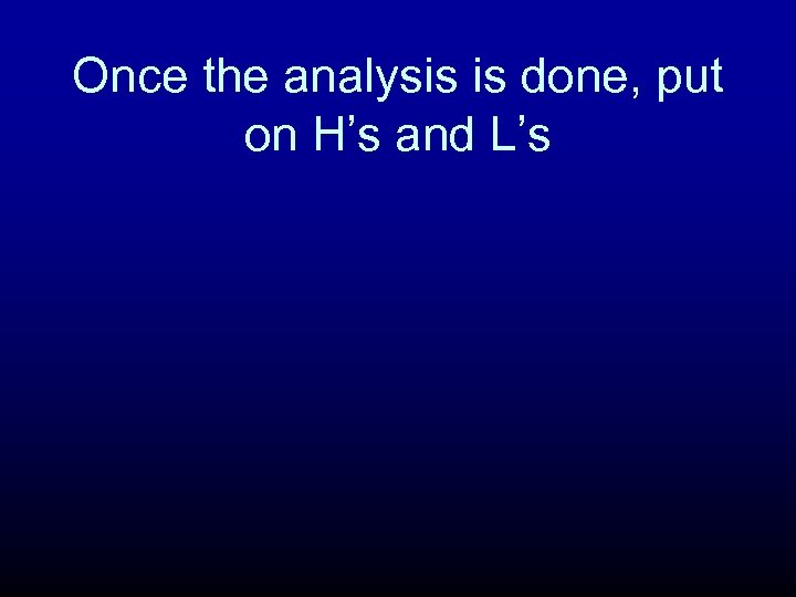 Once the analysis is done, put on H’s and L’s 