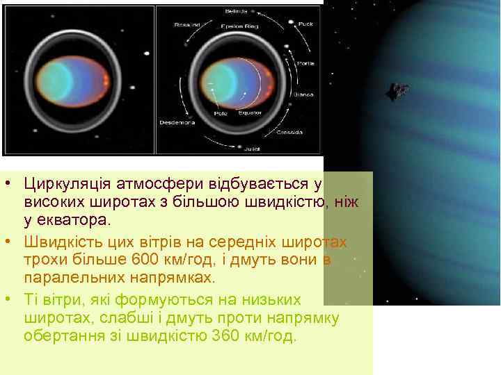  • Циркуляція атмосфери відбувається у високих широтах з більшою швидкістю, ніж у екватора.