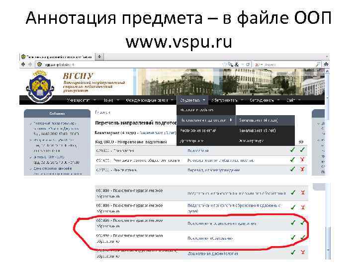 Аннотация предмета – в файле ООП www. vspu. ru 