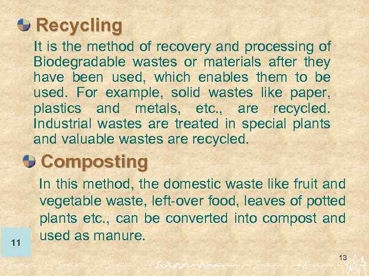 Recycling It is the method of recovery and processing of Biodegradable wastes or materials