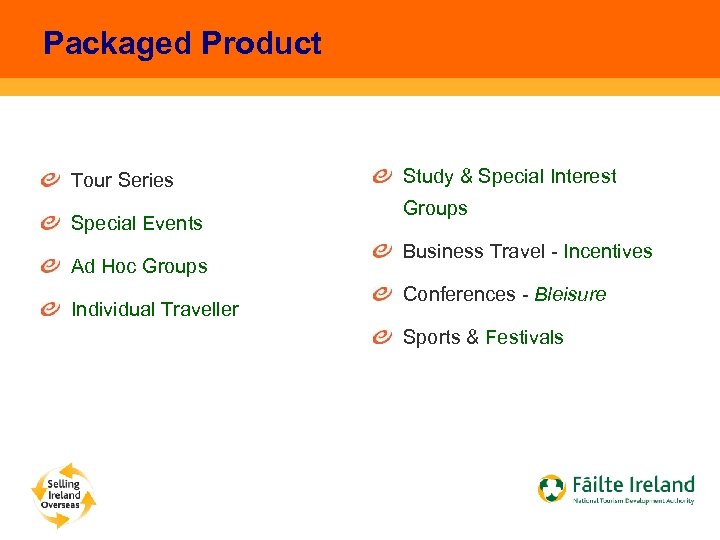 Packaged Product Tour Series Special Events Ad Hoc Groups Individual Traveller Study & Special