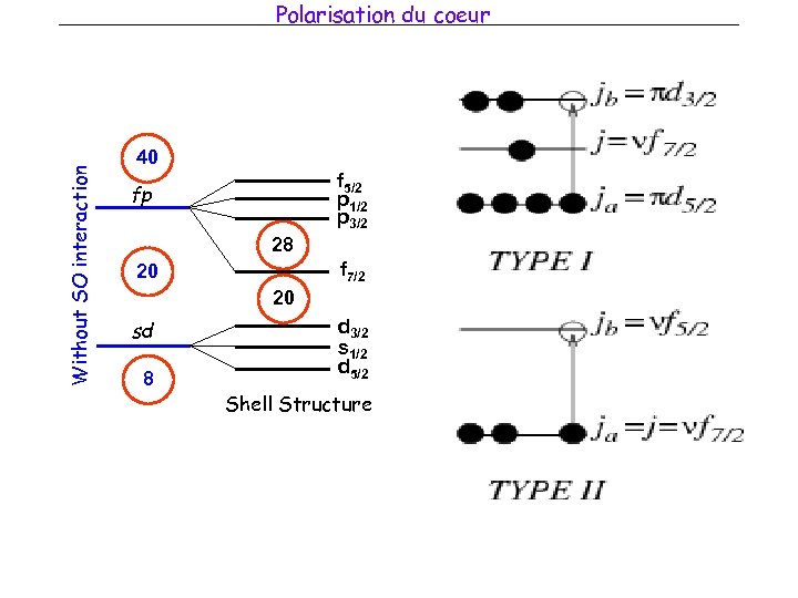 Without SO interaction Polarisation du coeur 40 f 5/2 p 1/2 p 3/2 fp